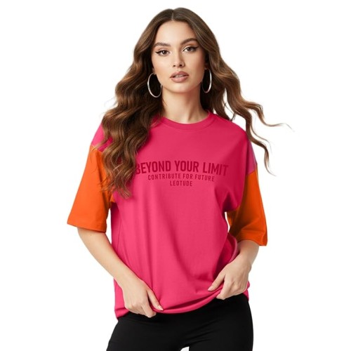 LEOTUDE Half Sleeve Cottonblend Oversized Tshirt for Women