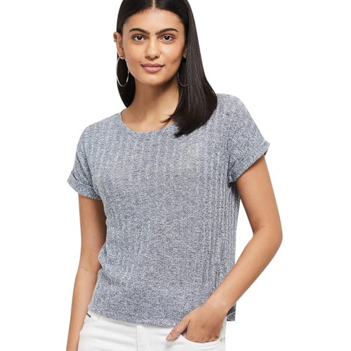 Max Women's Cotton Regular Fit Textured Round Neck T-Shirt
