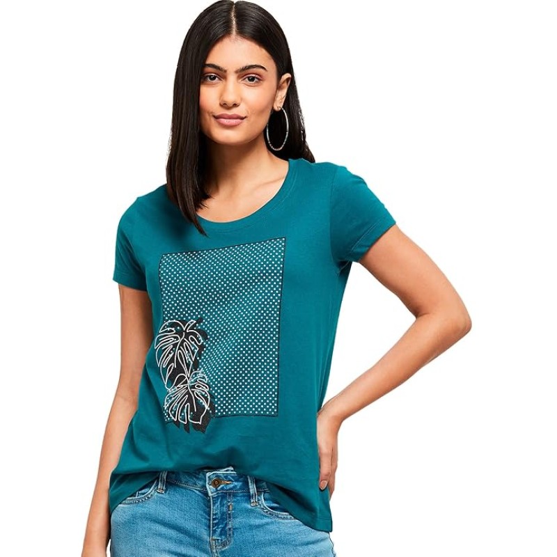 Max Women's Cotton Regular Fit Printed Round Neck T-Shirt