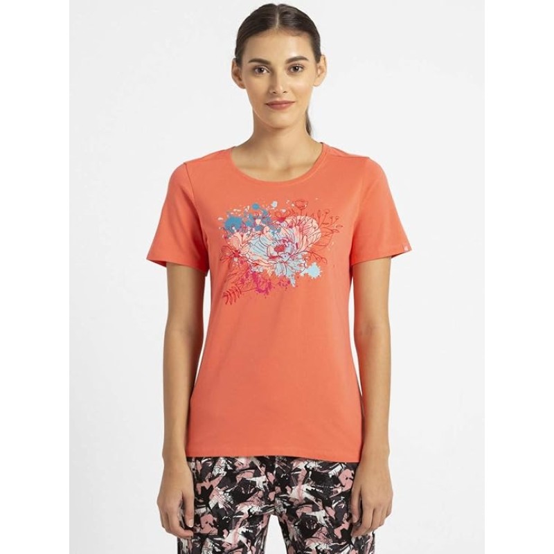 Jockey 1361 Women's Super Combed Cotton Elastane Stretch Regular Fit Graphic Printed Round Neck Half Sleeve T-Shirt