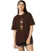 TQH Women's Casual Printed Round Neck, Oversized Longline Drop Shoulder Boho Style T-Shirt